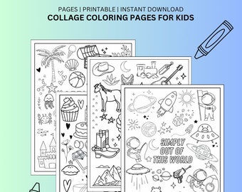 Collage Coloring Pages For Kids, Fun Coloring Pages, Art Activity, Printables