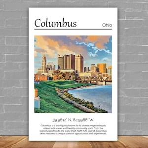 Columbus Ohio Travel art Canvas, Columbus  Print, Columbus  wall art, Columbus  art print, Columbus Ohio , Columbus travel art  poster