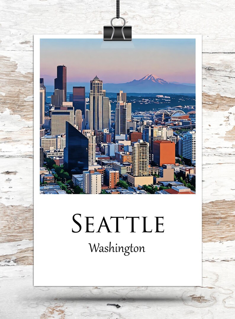 Seattle Watercolor Skyline Art Print | Washington State Canvas Decor - Etsy