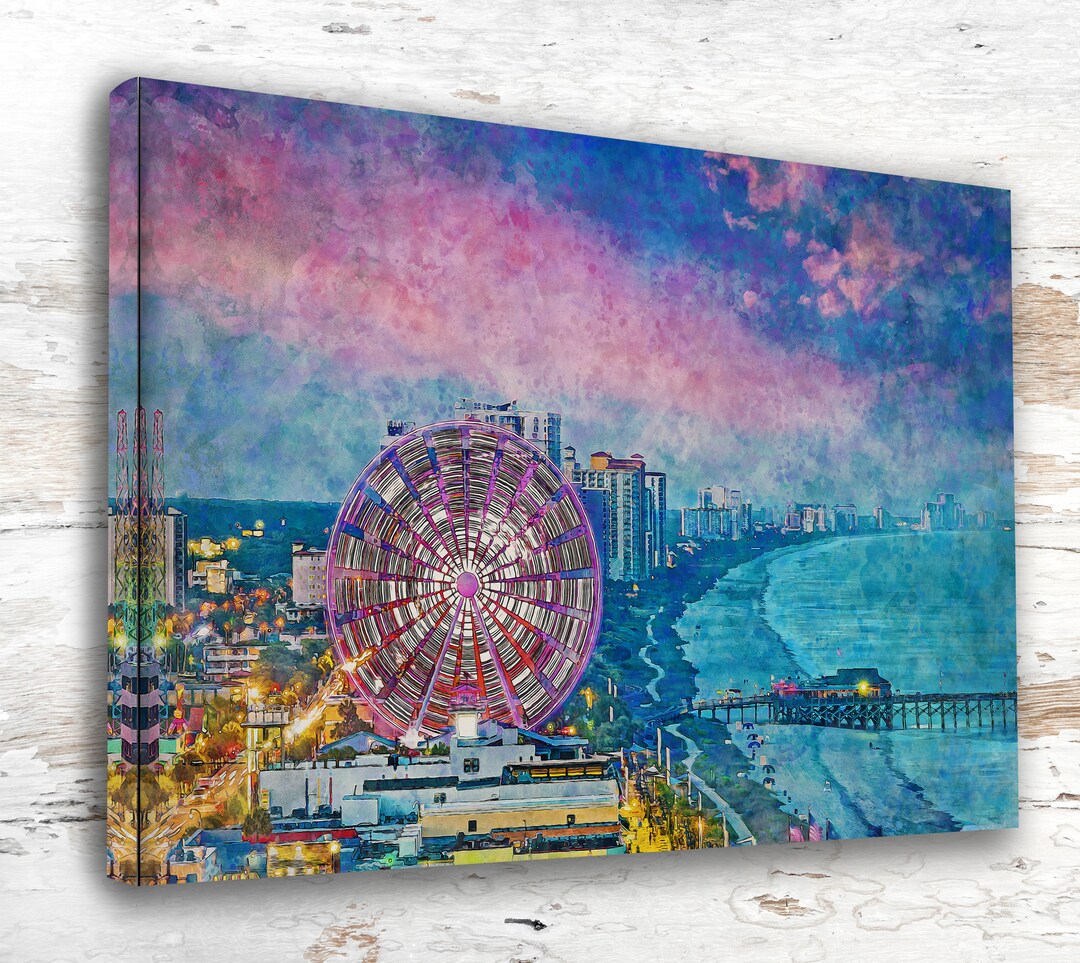 Myrtle Beach South Carolina Canvas Watercolor, Myrtle Beach SC Wall Art