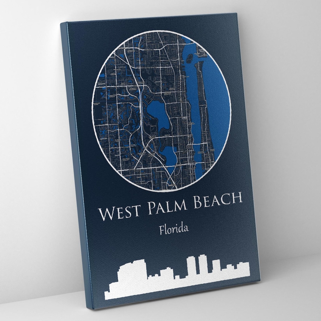 West Palm Beach Map Art: Florida Home Decor Canvas Print - Etsy