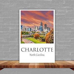 Charlotte North Carolina Canvas, Charlotte Print, Charlotte NC wall art, Charlotte travel art print, Charlotte Home decor,  Charlotte poster