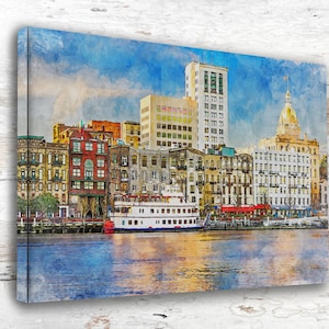 Savannah Georgia Watercolor Canvas Wall Art, Savanna canvas wall art