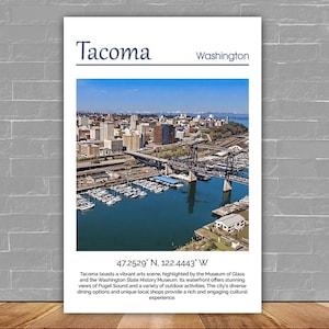 Tacoma Washington, Tacoma watercolor, Tacoma  wall art, Tacoma  canvas wall art Washington state watercolor wall art, Tacoma travel art