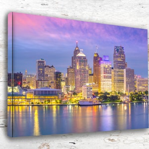 Detroit Michigan Skyline Canvas Art - Detroit Iconic Skyline print, Detroit travel art canvas, Detroit wall art, Detroit home decor