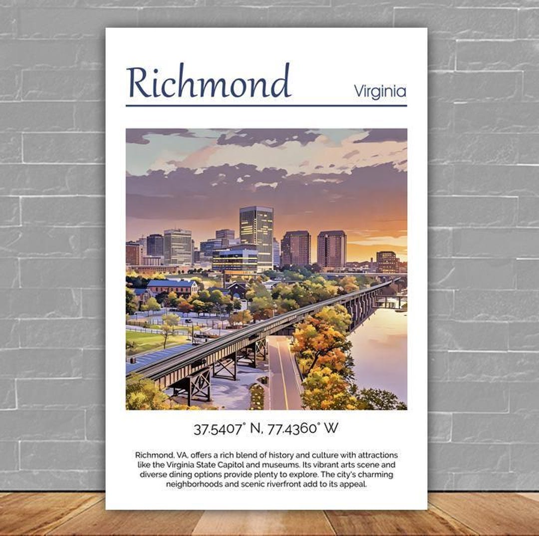 Richmond Virginia Cityscape Art Print, Travel Poster - Etsy