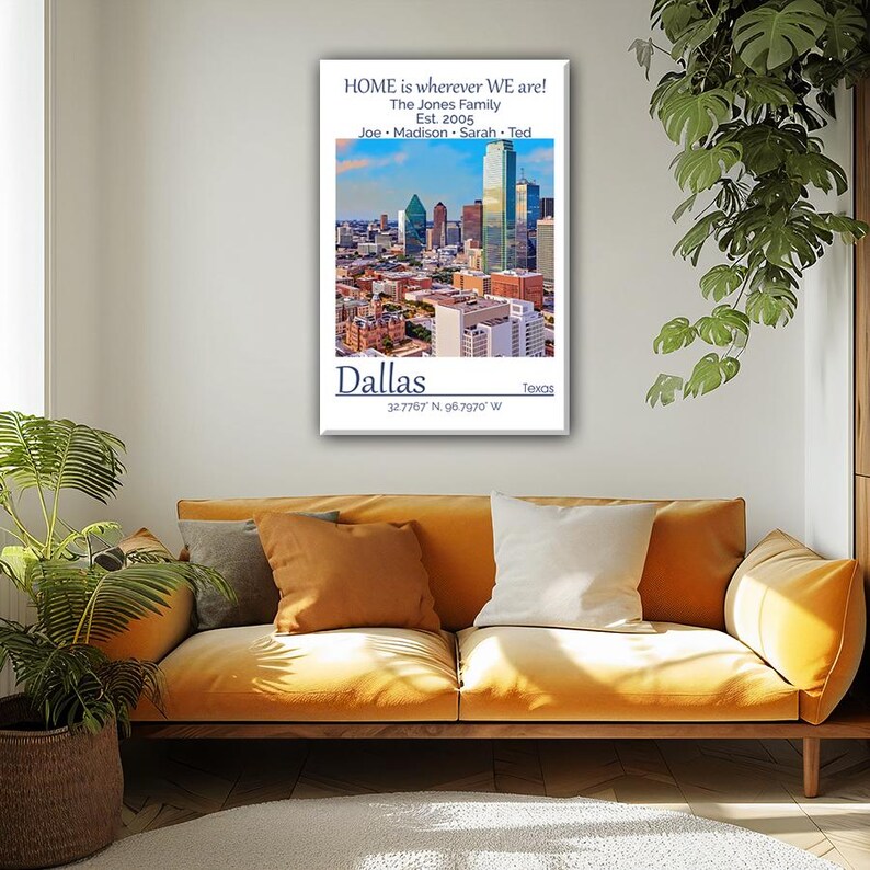 Custom Family Hometown Wall Art: Personalized City Canvas Decor - Etsy