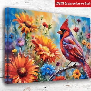 Cardinal Canvas Print: Watercolor Bird Art, Floral Tree Wall Decor