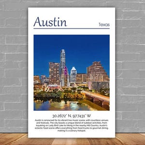 Austin Texas Watercolor Canvas, Austin canvas print, Austin decor wall art, Austin Travel art canvas, Austin Texas home decor