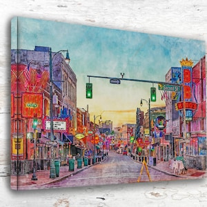 Beale Street Watercolor Print, Memphis Tennessee Canvas Wall Art, Premium Beale Street Decor, Unique Memphis Gift