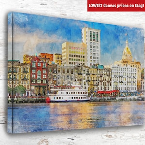 Savannah Georgia Watercolor Canvas Wall Art, Savanna canvas wall art