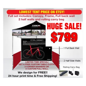 Custom Pop-Up Canopy Tent - 10&#39; x 10&#39; Full Color Event Tent, FREE Design, Complete Set with Canopy, Frame & Walls