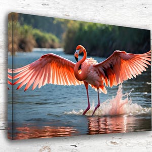 Pink Flamingo Canvas Wall Art Print, Watercolor Flamingo Decor, Tropical Home & Office Decor, Beach House Aesthetic