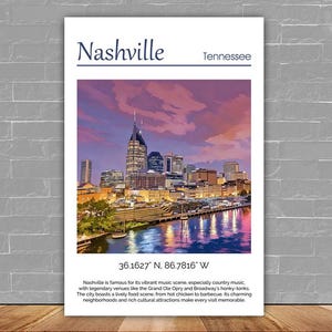 Nashville Skyline Canvas Print | Tennessee Wall Art | Nashville Travel Art | Tennessee Home Decor | Skyline Artwork