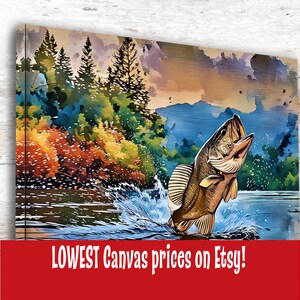 Large Mouth Bass Watercolor Canvas Print – Jumping Fish Wall Art