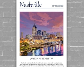 Nashville Skyline Canvas Print | Tennessee Travel Art
