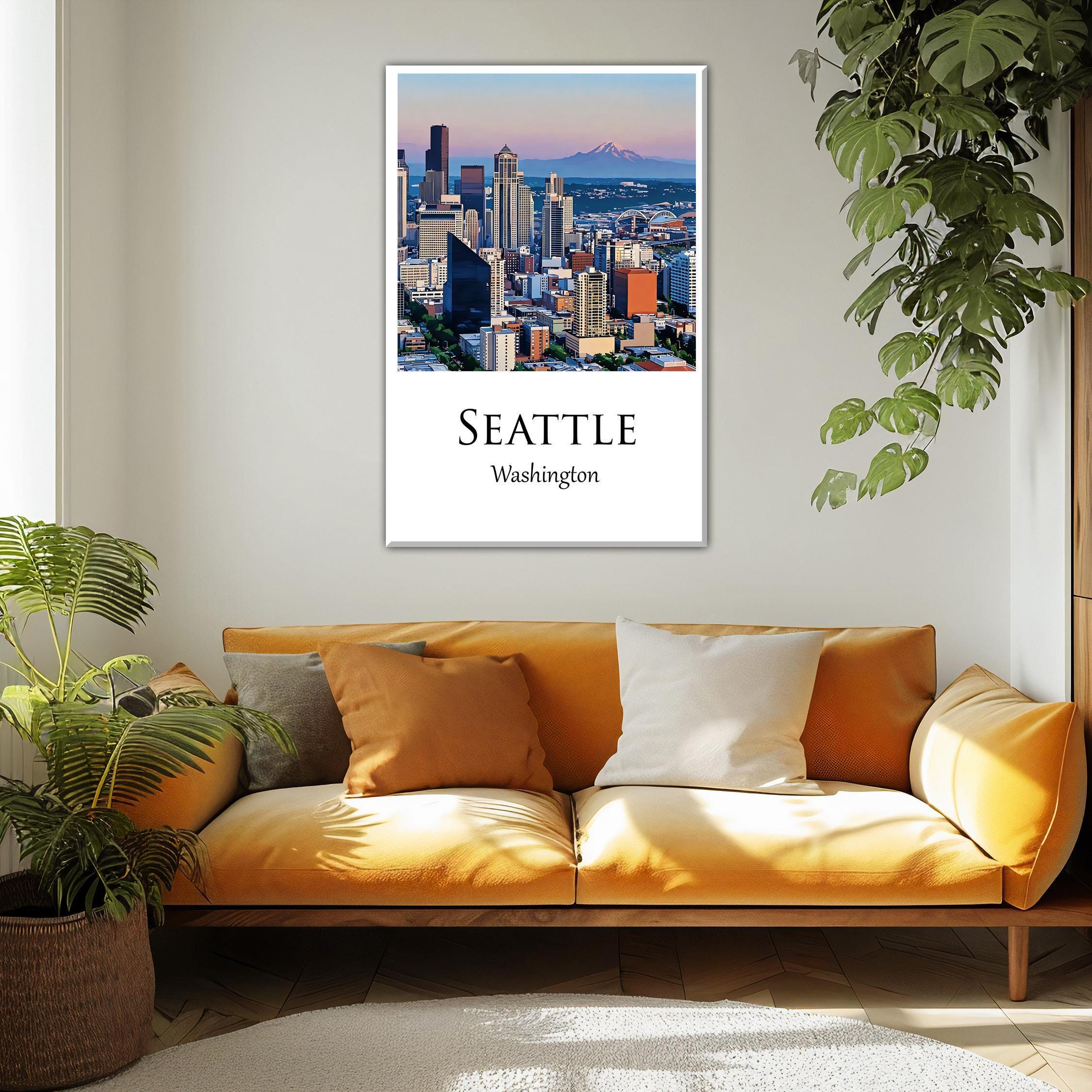 Seattle Watercolor Skyline Art Print | Washington State Canvas Decor - Etsy