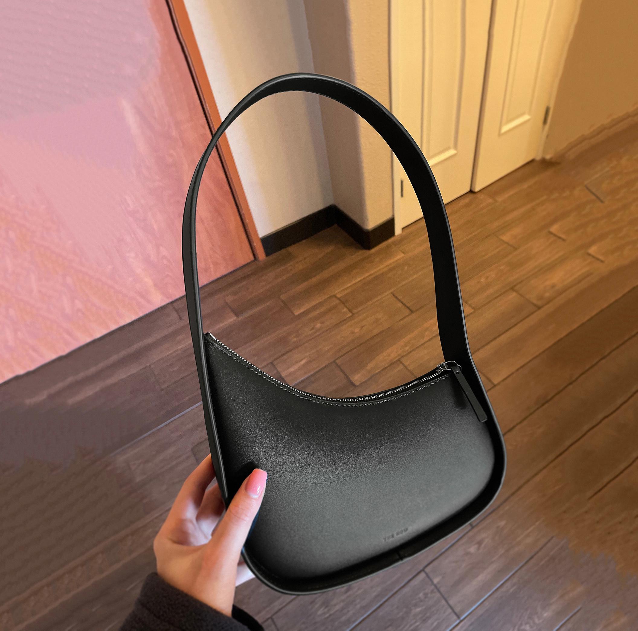 Half Moon Shoulder Bag, Minimal Design Handbag, Cow Bonded Leather Bag