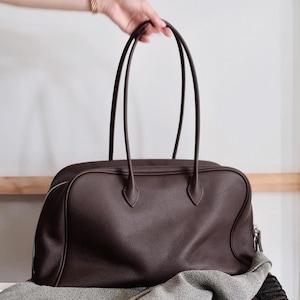 Genuine Leather Top Handle Bag, Classic Minimal Tote Bags, Large Leather Tote