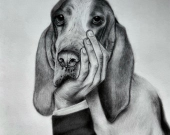 Pet - Hyperrealist Charcoal Drawing - 12x12 Inches.