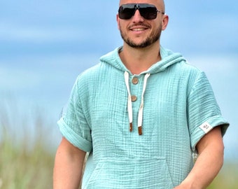 Poncho de plage pour homme avec capuche et poche | Serviette de bain en coton biologique pour le surf ou les loisirs