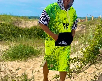 Poncho de Playa para Hombre con Capucha y Bolsillo/Toalla Cambiador de Bañador para Surf o Ocio de Algodón Orgánico