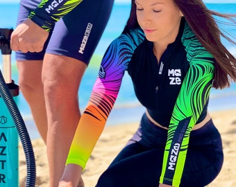 Women’s RASH GUARD Maze Summer pro Electric for Excellent UV protection (UPF50+) Ideal option for water sports enthusiasts.
