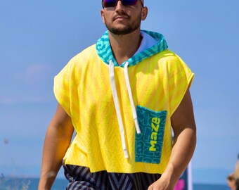 Surf beach Poncho Changing Robe with Hood | Wetsuit, swimingsuit Changing Towel with Pocket for Surfing