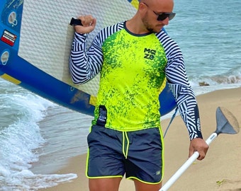 Herren RASH GUARD Maze Summer pro Electric für ausgezeichneten UV-Schutz (UPF50 +) Ideale Option für Wassersportler.