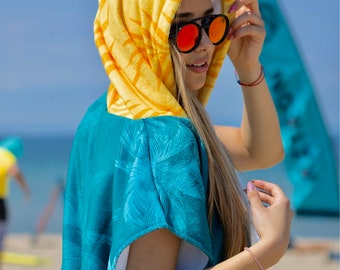 Women's Beach Poncho with Hood and Pocket | Swimsuit Changing Towel for Surfing or Leisure