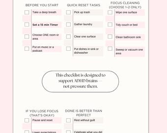 Schoonmaakchecklist ADHD voor volwassenen | Afdrukbare reinigingsroutine (directe download)