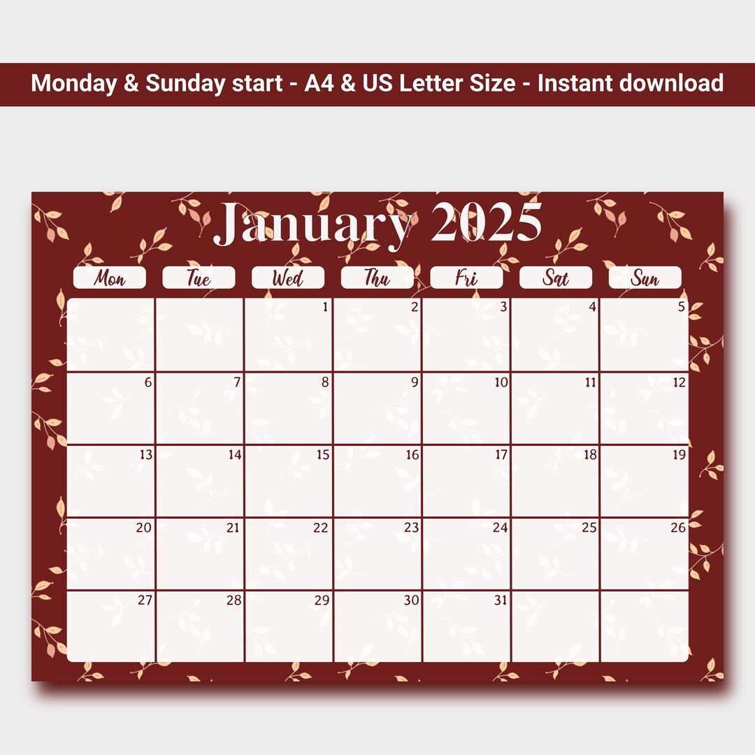 Editable January 2025 Printable Calendar Fillable Printable Digital