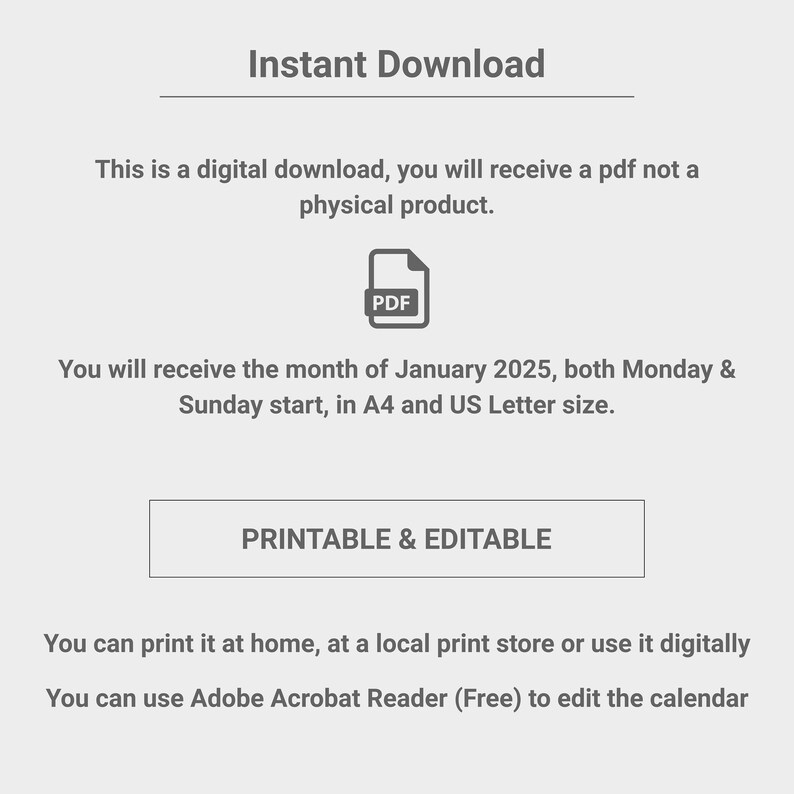 Editable January 2025 Printable Calendar Fillable Printable Digital