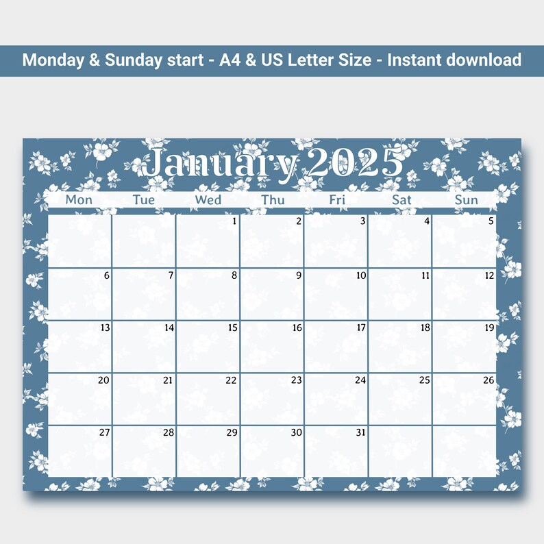 Editable January 2025 Printable Calendar Fillable Printable Digital