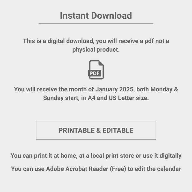 Editable January 2025 Printable Calendar Fillable Printable Digital