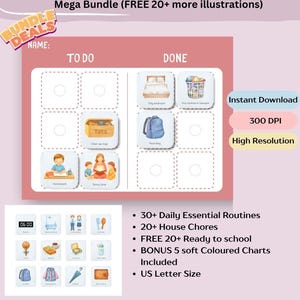 Kinder Routine Chart Printable | Plan für die tägliche Arbeit für Kinder | Montessori Visueller Stundenplan | Kleinkind Routine Karten | Schulplaner-Bundle