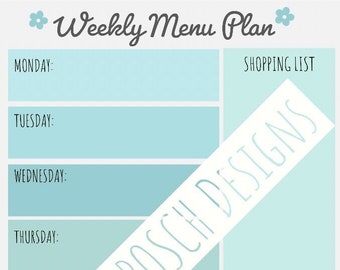 Weekly menu plan with recipes Digital Download