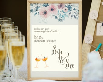 Sip & See personalized digital invitation. Baby. Shower.