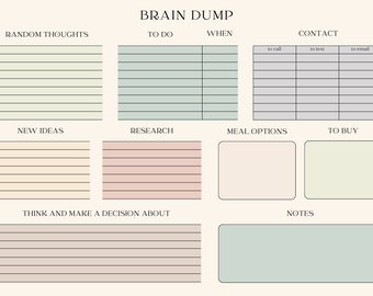 Daily Planner Brain Dump digital download. 3 pages Digital Journal.