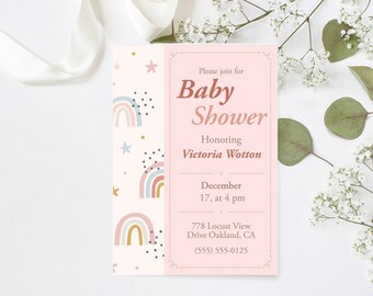 Invitación de Baby Shower digital personalizada arcoíris