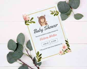 Oso invitación digital personalizada Baby Shower