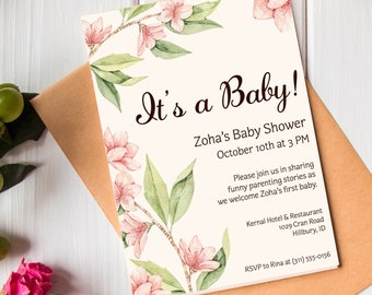 Invitación de Baby Shower digital personalizada floral