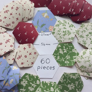 60 Vintage Laura Ashley Wallpaper Hexagons – Paper Crafting, Decoupage, Journaling Supplies 1" EPP