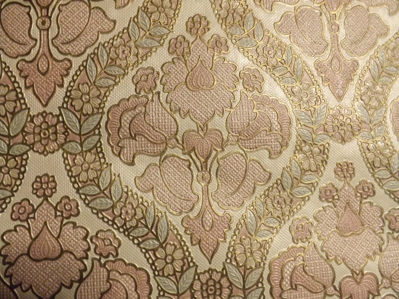 Embossed Gilded Heavy Wallpaper Pink Blue Gold Flowers and Etsy