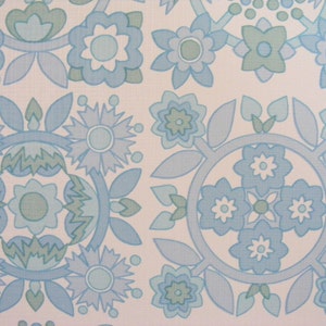 1 meter vinyl wallcovering vintage 1970s wallpaper blue green flower power