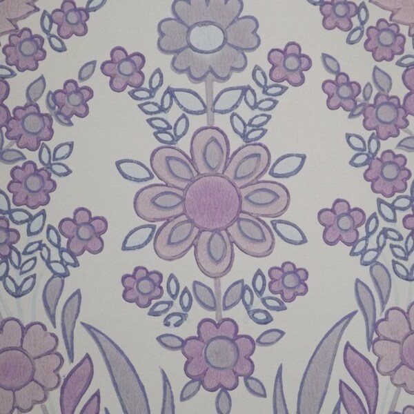 Mauve vintage wallpaper by the meter flower power floral purple