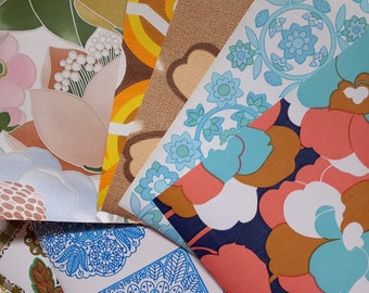 1970s Vintage Wallpaper Scrap Pack, A4 Floral Geometric Patterns