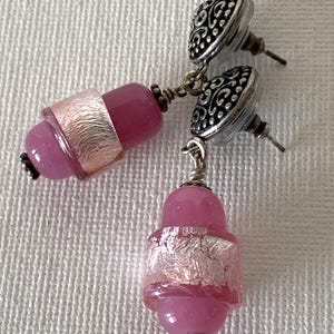 Vintage Handmade Foiled Lampwork Beads and Bali Sterling Silver Earrings