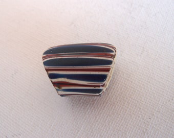 Antique Venetian Early 1900s 5-Layer Blue Red White Handmade Chevron African Trade Bead - 24mmx18mm