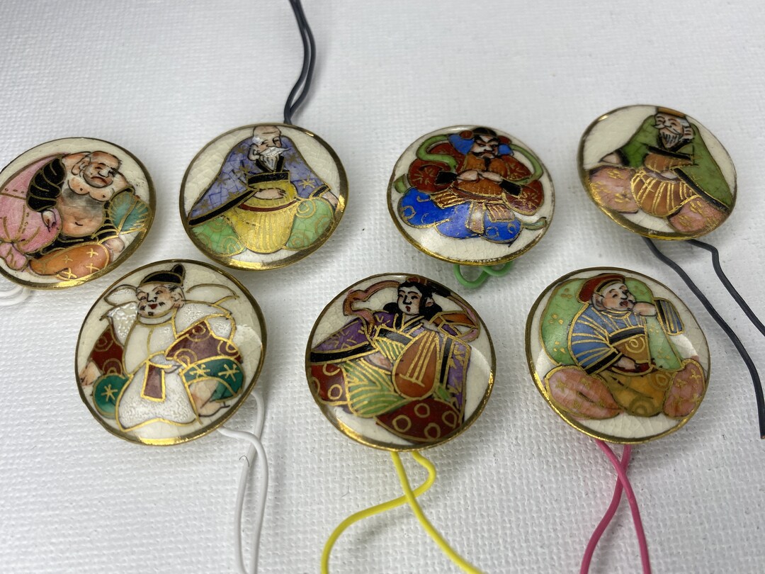 Vintage Japanese Satsuma Porcelain Buttons - Set of 7 Japanese ...